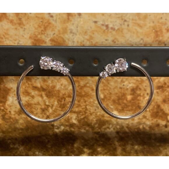 Sterling Silver and CZ Swirl Earrings by CC - Picture 2 of 7